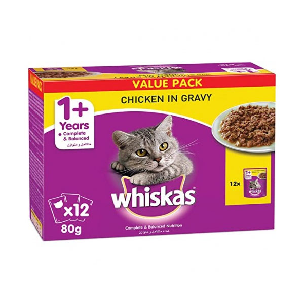 پک 12 تایی پوچ 80 گرمی گربه طعم مرغ در سس Whiskas