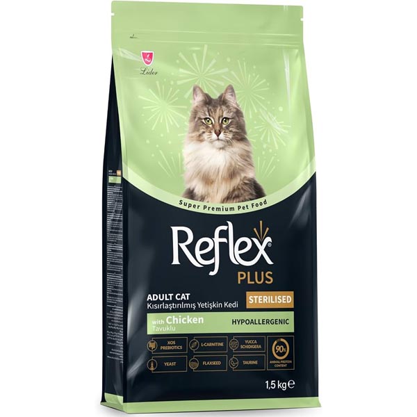 غذای گربه بالغ عقیم شده با طعم مرغ reflex plus 1.5kg