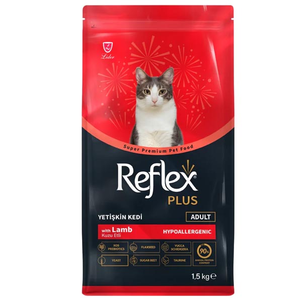 غذای گربه بالغ با طعم بره reflex plus 1.5kg