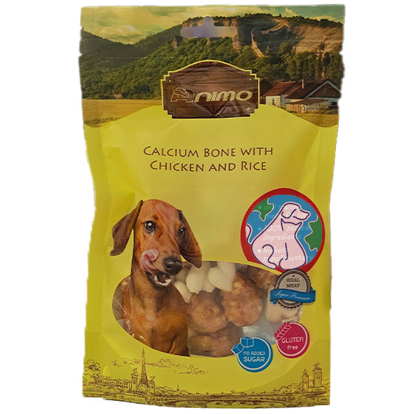 تشویقی سگ 100 گرمی Animo calcium bone with chicken and rice
