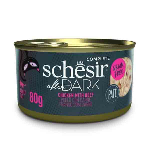 کنسرو ۸۰ گرمی پته گربه بالغ طعم مرغ و گوشت Schesir Dark
