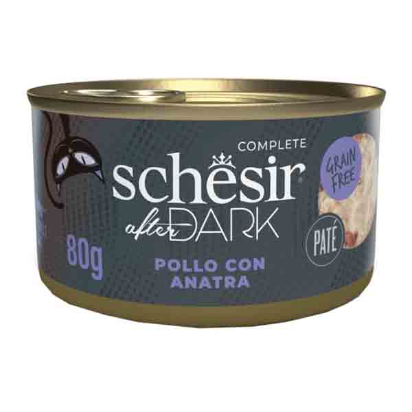 کنسرو ۸۰ گرمی پته گربه بالغ طعم مرغ و اردک Schesir Dark