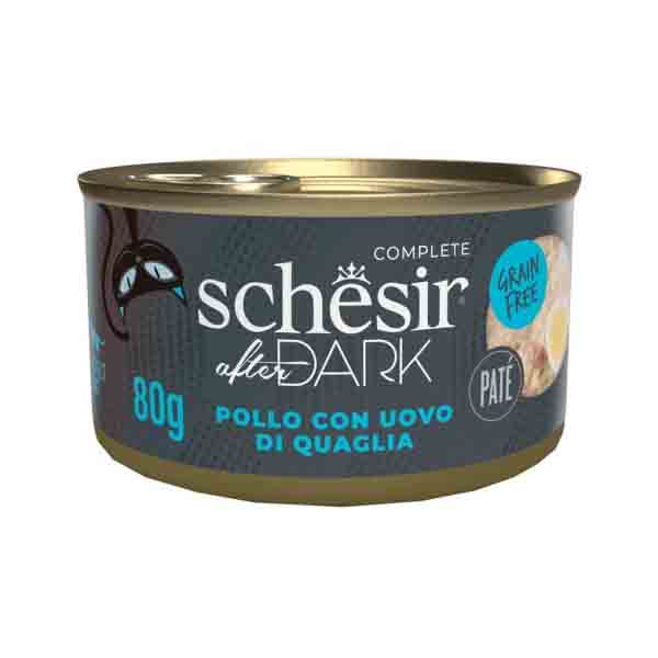 کنسرو ۸۰ گرمی پته گربه بالغ طعم مرغ و تخم بلدرچین Schesir Dark