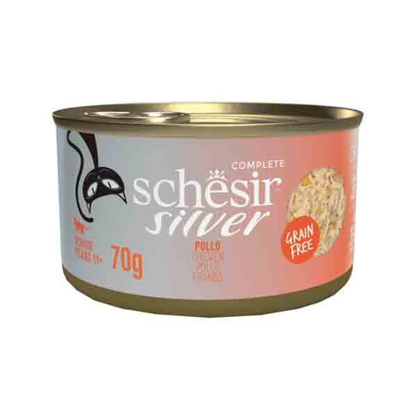 کنسرو ۷۰ گرمی گربه سن بالا طعم مرغ Schesir Silver