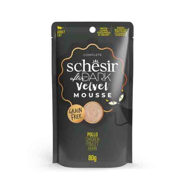 پوچ گربه بالغ ۸۰ گرمی موس طعم مرغ Schesir dark
