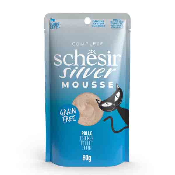پوچ گربه بالغ ۸۰ گرمی موس طعم مرغ Schesir Silver