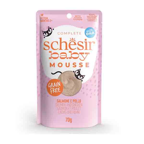پوچ بچه گربه ۷۰ گرمی موس طعم مرغ و سالمون Schesir baby