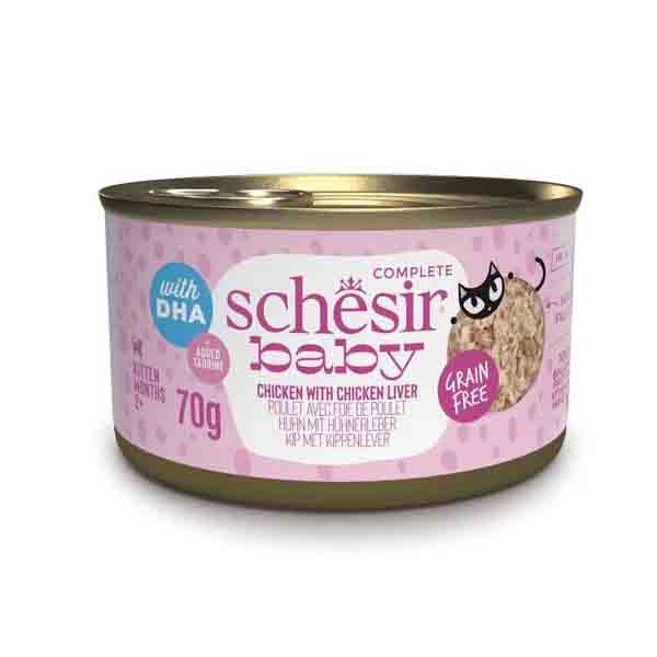 کنسرو ۷۰ گرمی بچه گربه طعم مرغ و جگر مرغ Schesir baby