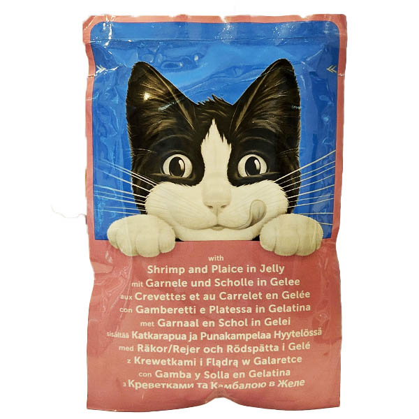 پوچ گربه بالغ 85 گرمی طعم میگو و ماهی پهن در ژلاتین Felix