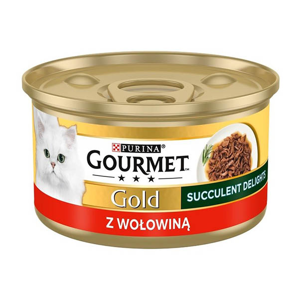 کنسرو گربه گوشت گاو تکه ای ریش ریش 85گرمی آلمانی Gourmet Gold
