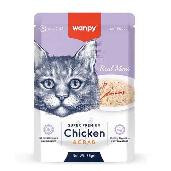 پوچ گربه بالغ 85 گرمی طعم مرغ و خرچنگ Wanpy