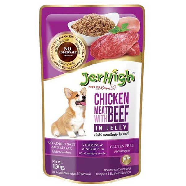 پوچ سگ مرغ و گوشت 130 گرمی در ژله Jerhigh