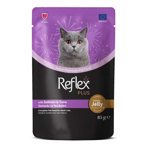 پوچ گربه بالغ 85 گرمی رفلکس سالمون و تن ژلی Reflex