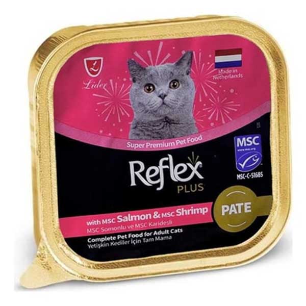 ووم گربه بالغ پته 85 گرمی رفلکس سالمون و میگو Reflex