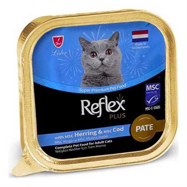 ووم گربه بالغ پته 85 گرمی رفلکس شاه ماهی و ماهی کاد Reflex