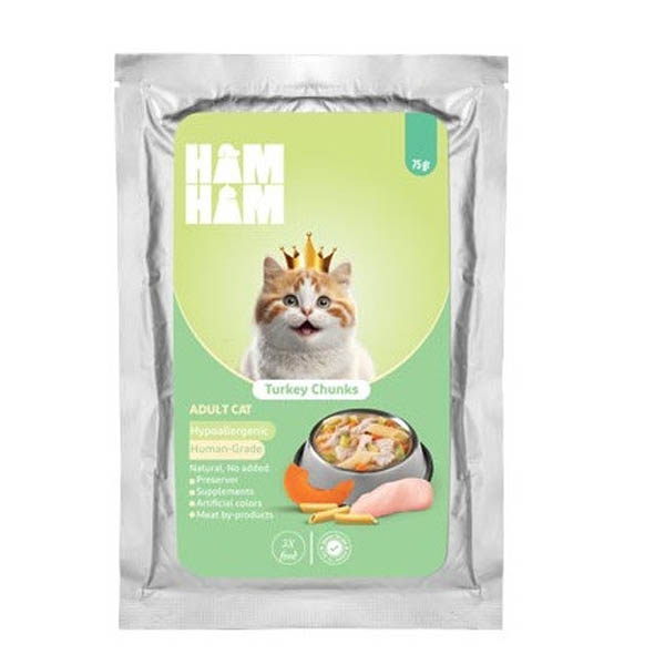 پوچ گربه بوقلمون چانکی 75 گرمی HAM HAM