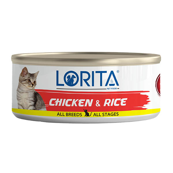 کنسرو گربه بالغ فیله مرغ و برنج 90 گرمی Lorita