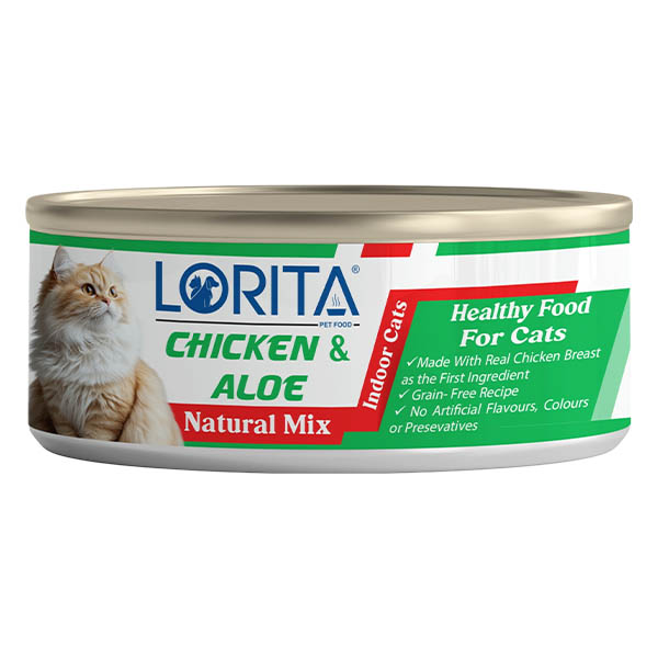 کنسرو گربه بالغ میکس شده فیله مرغ و آلوورا 90 گرمی Lorita