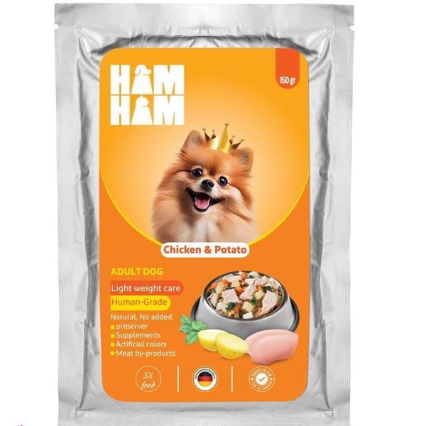 پوچ سگ طعم مرغ و سیب زمینی 150 گرمی HAM HAM