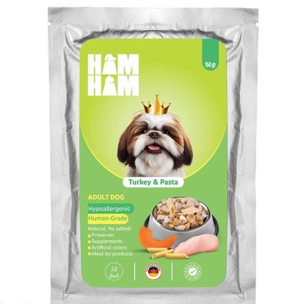 پوچ سگ طعم بوقلمون و پاستا 150 گرمی HAM HAM