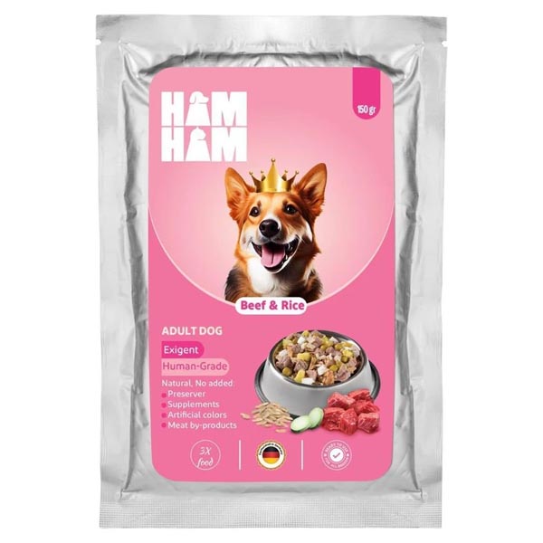 پوچ سگ طعم گوشت و برنج 150 گرمی HAM HAM