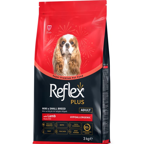 غذای خشک سگ نژاد کوچک بالغ طعم بره reflex plus 3kg