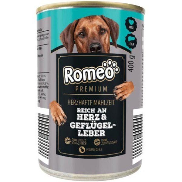 کنسرو پته سگ طعم دل و جگر مرغ 400گرمی Romeo
