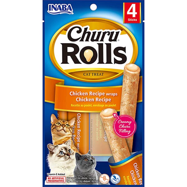 تشویقی مدادی مغزدار طعم مرغ با مغزی مرغ INABA churu Rolls