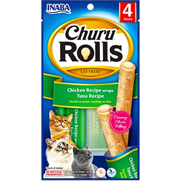 تشویقی مدادی مغزدار طعم مرغ با مغزی تن INABA churu Rolls
