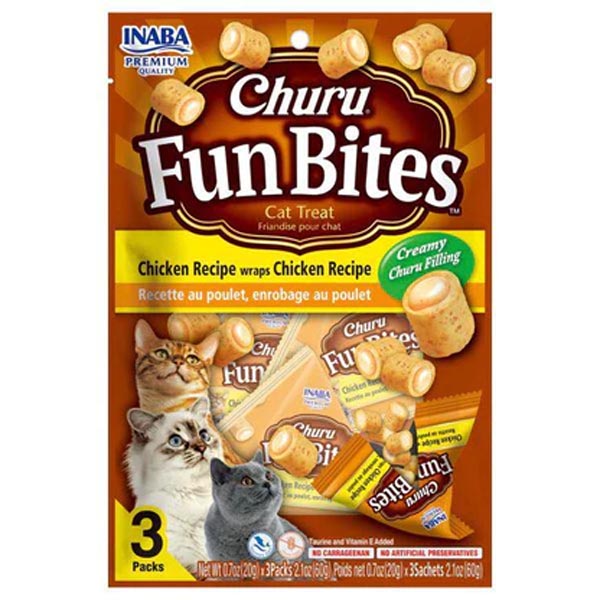 تشویقی مدادی مغزدار تکه ای طعم مرغ با مغزی مرغ INABA Fun bites