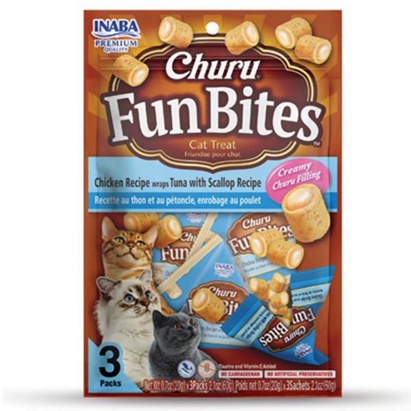 تشویقی مدادی مغزدار تکه ای طعم مرغ با مغزی تن و صدف INABA Fun bites