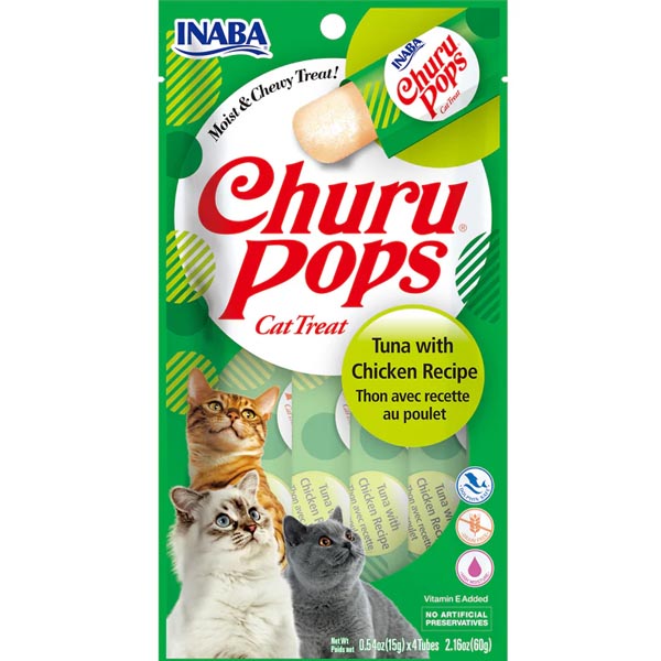 تشویقی آبنبات ژله ای طعم تن و مرغ INABA churu pops