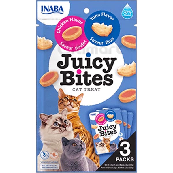 تشویقی آغشته در سس طعم تن و مرغ INABA Juicy Bites