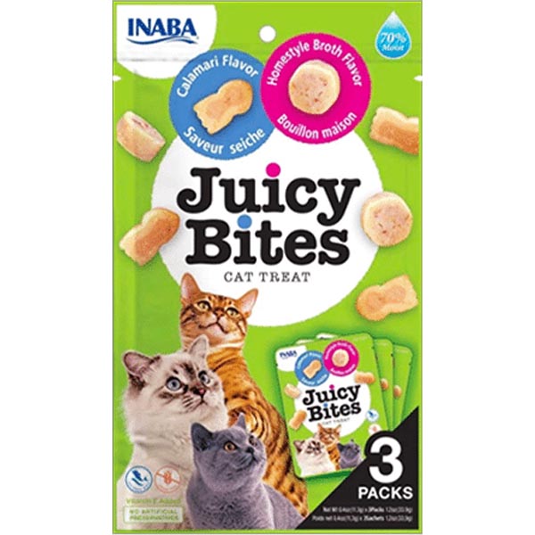 تشویقی آغشته در سس طعم مرغ و کالاماری INABA Juicy Bites