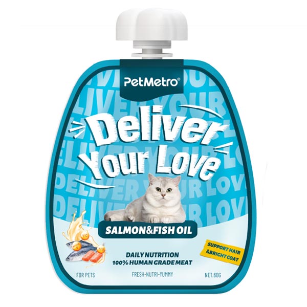 پودینگ گربه طعم سالمون و روغن ماهی 60 گرمی PetMetro