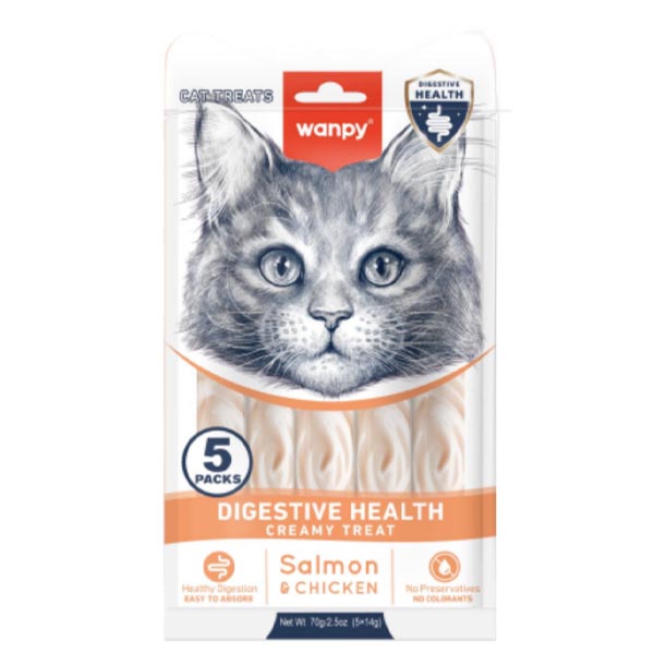 بستنی درمانی گربه 5 عددی سلامت گوارش طعم سالمون Wanpy 