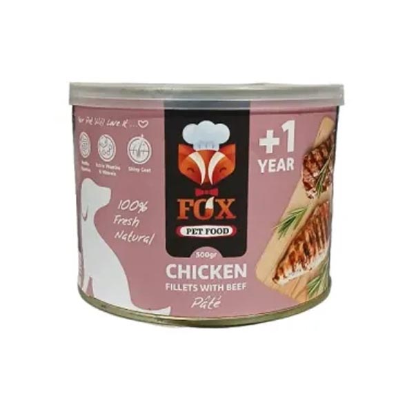کنسرو پته سگ مرغ و بیف 500 گرمی FOX