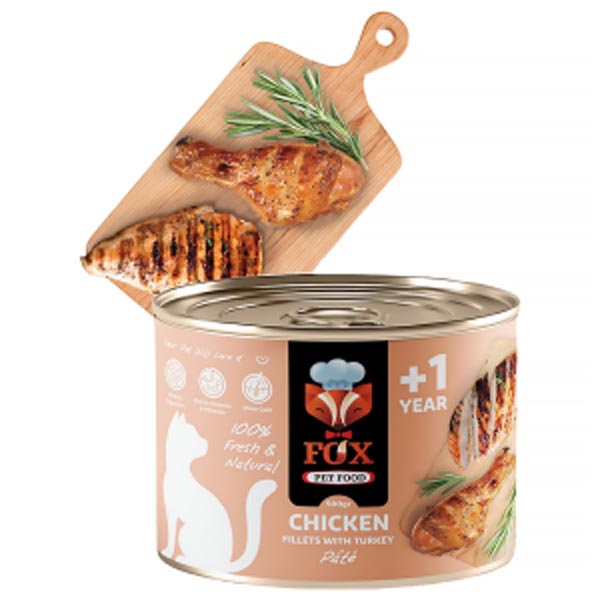 کنسرو پته گربه مرغ و بوقلمون 500 گرمی Fox