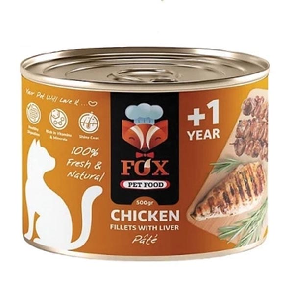 کنسرو پته گربه مرغ و جگر 500 گرمی Fox