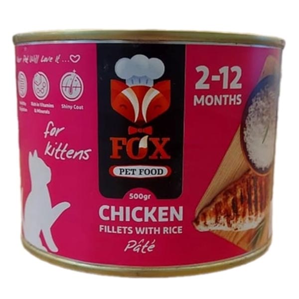 کنسرو پته بچه گربه مرغ و برنج 500 گرمی Fox