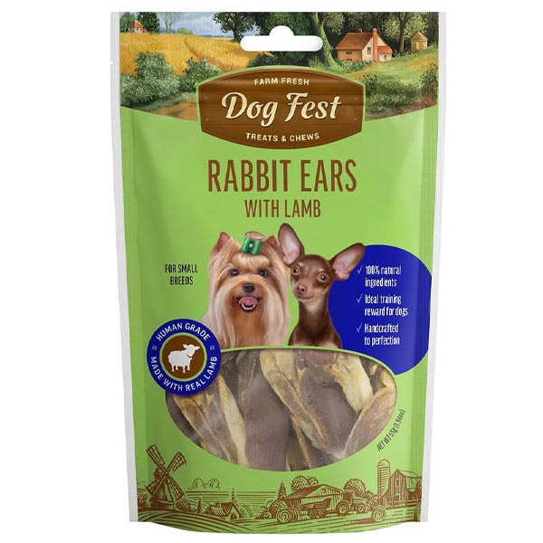 تشویقی طبیعی گوش خرگوش با گوشت بره 55 گرمی Dog fest