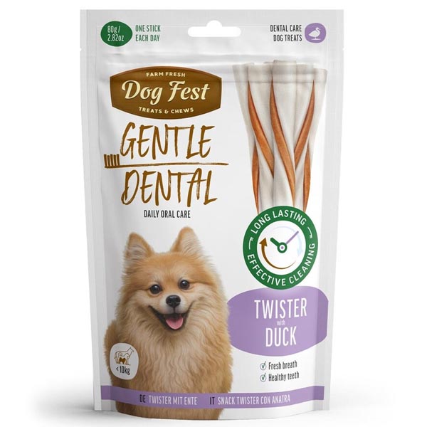 تشویقی پیچی دنتال سگ طعم اردک 80 گرمی 9 سانتی Dog fest