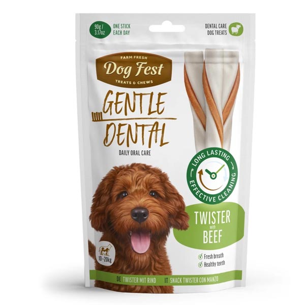 تشویقی پیچی دنتال گاو 90 گرمی 13 سانتی Dog fest