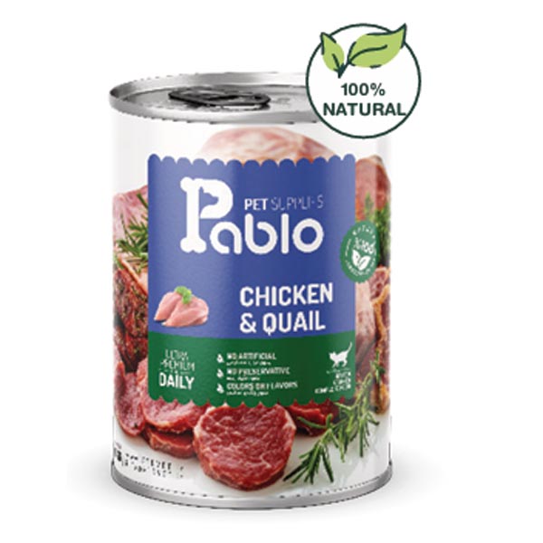 کنسرو نچرال بچه گربه 430 گرمی طعم گوشت بلدرچین و مرغ پابلو Pablo