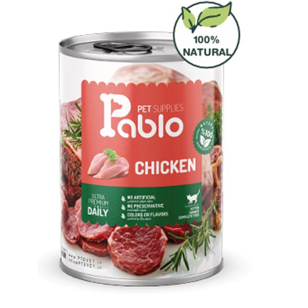 کنسرو نچرال بچه گربه 430 گرمی طعم مرغ پابلو Pablo