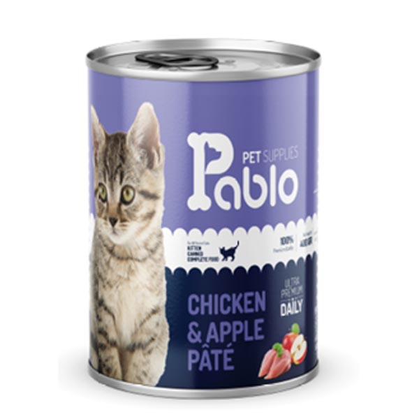 کنسرو پته الترا پرمیوم  بچه گربه 430 گرمی طعم مرغ و سیب  پابلو Pablo