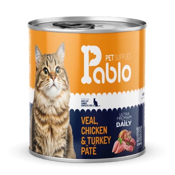 کنسرو پته الترا پرمیوم گربه 800 گرمی طعم گوشت گاو و مرغ و بوقلمون پابلو Pablo