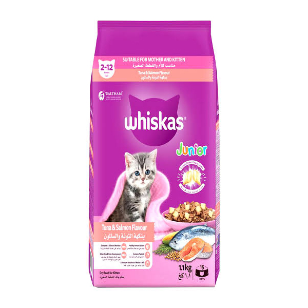 غذای خشک مغزدار بچه گربه 1.1کیلویی تن و سالمون Whiskas