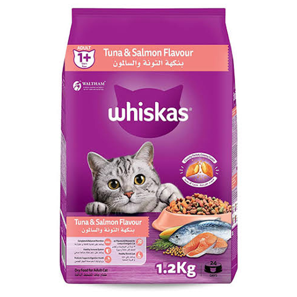 غذای خشک مغزدار گربه 1.2 کیلویی تن و سالمون Whiskas
