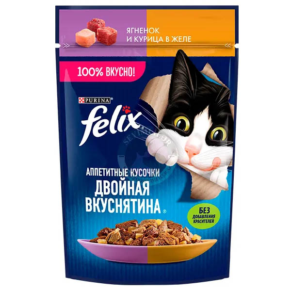 پوچ گربه بالغ 75 گرمی طعم بره و مرغ ژله ای Felix